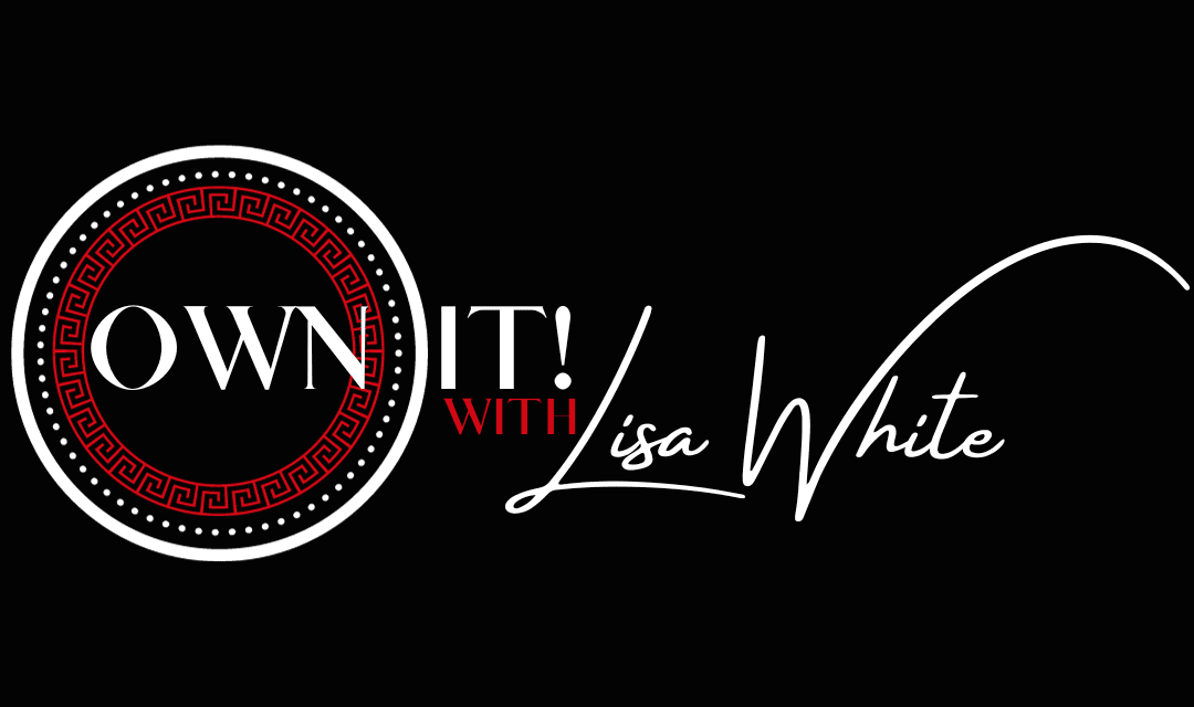 A black and white logo with the words own it !